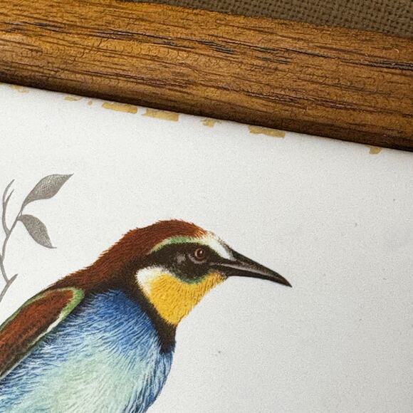 Vtg Ceramic Trivet Wall Hanging Tile Bird on Branch Wood Frame Square 5.5" - Picture 6 of 7